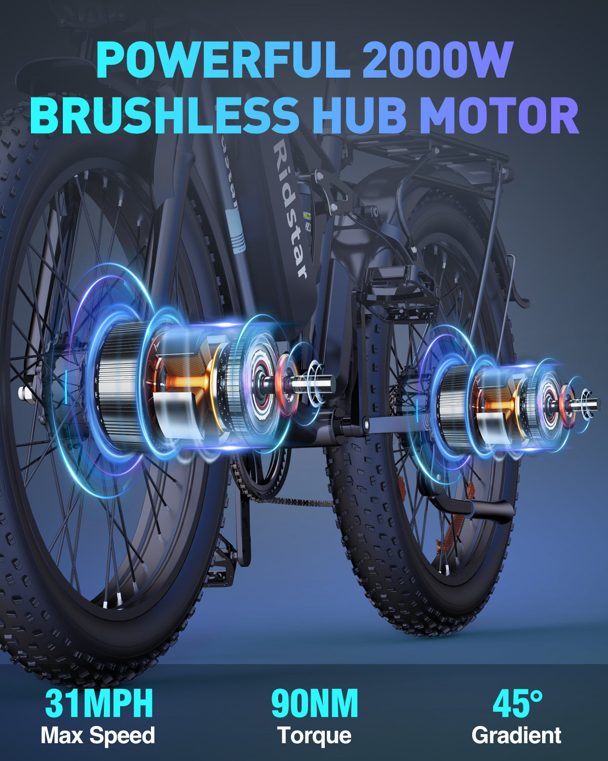 Ridstar® E Bike E26Pro Bicicletta elettrica pieghevole da montagna con pneumatici larghi